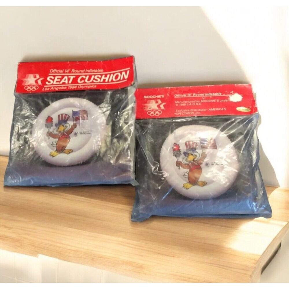 2 x LOS ANGELES 1984‎ OLYMPICS OFFICIAL INFLATABLE ROUND 14” SEAT CUSHION